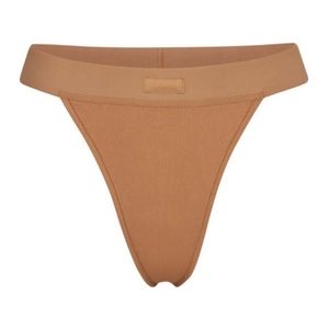 SKIMS Cotton Rib Thong Panties Camel Womens 2X